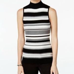 Black and White Sleeveless Turtleneck Sweater Top